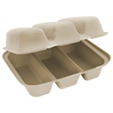 CONTAINER 3-COMPT TACO TAKE OUT HINGED LID COMPOSTABLE